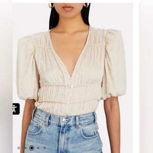 Frame Julianne Smocked Puff Satin Top Large